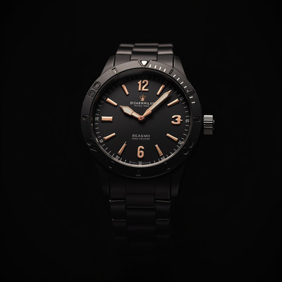 Stylish watch: black dial, stainless steel band