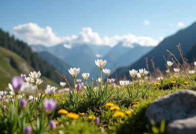 Colorful wildflowers blooming in a mountain valley