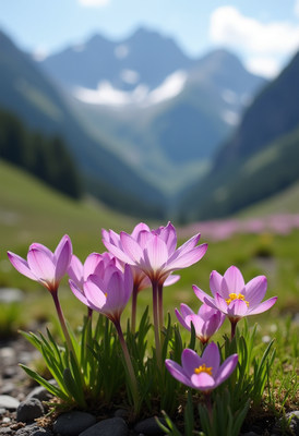 Beautiful pink flowers bloom in a valley setting