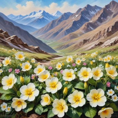 Beautiful mountain valley filled with yellow flowers