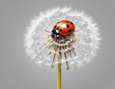 Ladybug resting on dandelion in soft sunlight