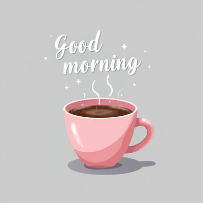 Morning coffee in a cheerful pink cup with steam rising
