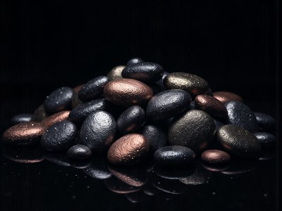 Artfully arranged decorative stones on glass