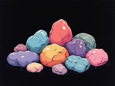 Colorful stones arranged on a dark background