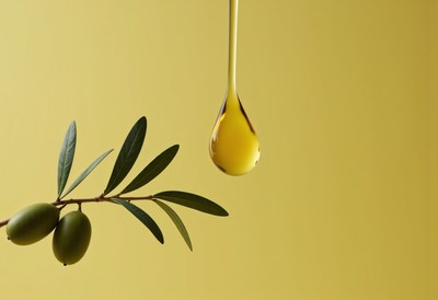 Fresh olive oil dripping from a branch