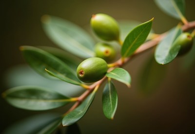 Olive branch with young fruit in natural setting