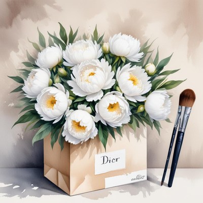 Beautiful white peonies arranged in a decorative box