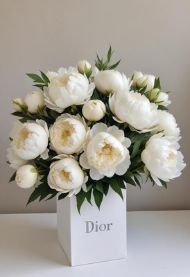 Elegant white peony bouquet in a chic vase display