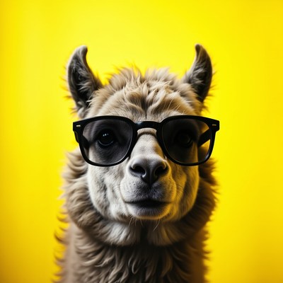 Sunglasses llama posed on yellow background