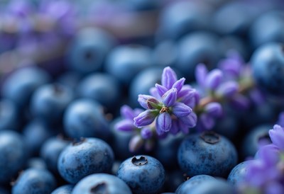 Blueberries and lavender create a vibrant natural display