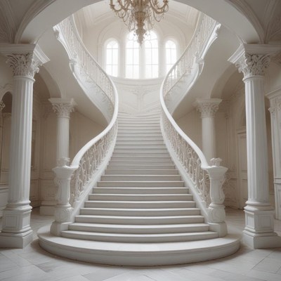 Elegant white staircase in a grand hall