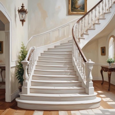 Elegant staircase in a bright, classic interior design