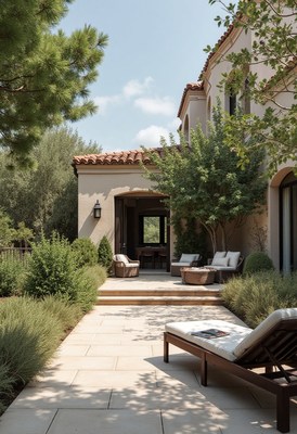 Elegant outdoor living space with lush greenery