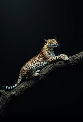 Leopard resting on a branch in dim light