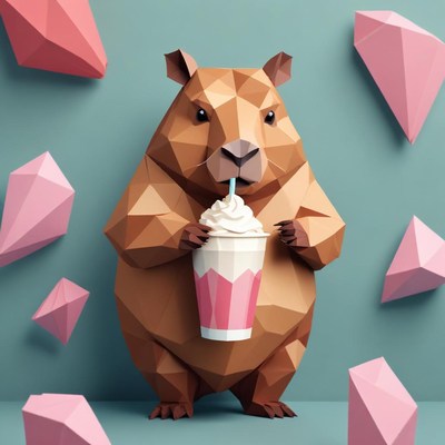 Cute animal enjoying a drink in geometric style decor