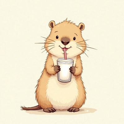Cute cartoon otter sipping a drink with a straw
