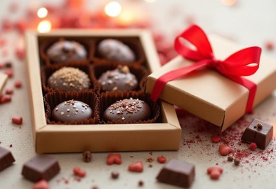 Delicious assorted chocolates in a gift box for celebration