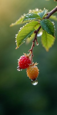 Close-up of fresh raspberries with water droplets