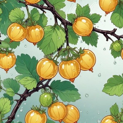 Ripe yellow berries glistening with fresh rain droplets