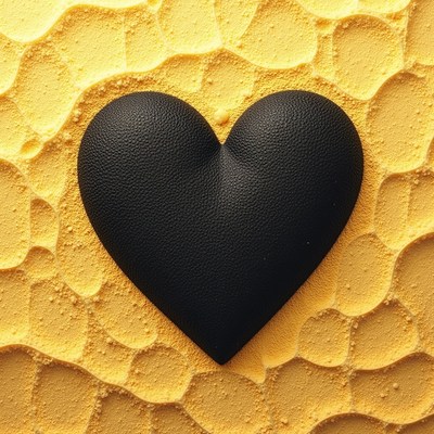Black heart shape on textured yellow background