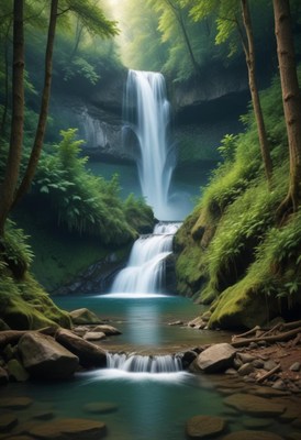 Beautiful waterfall surrounded by lush greenery