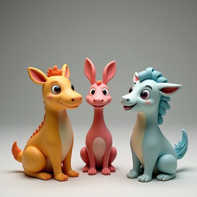 Colorful cartoon characters gathered in a playful pose