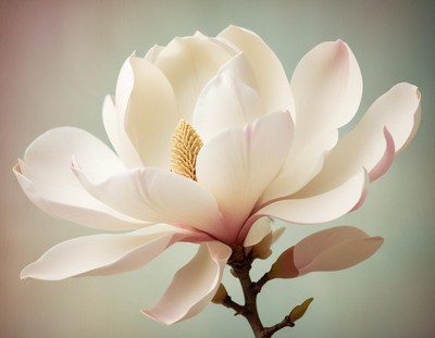 White magnolia flower blooms against a soft background