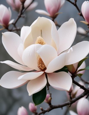 Magnolia bloom in spring with soft pink petals
