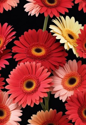 Vibrant gerbera daisies in various colors and shades