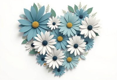 Colorful paper flower heart arrangement displays creativity