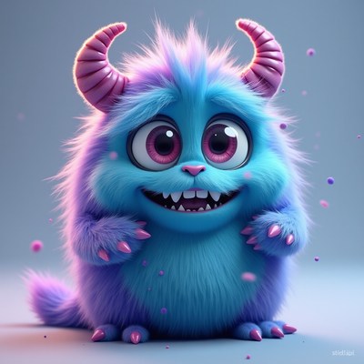 Cute fluffy monster character with vibrant colors
