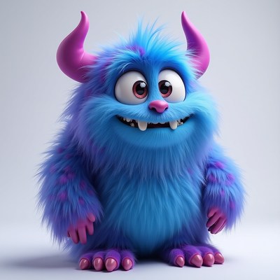 Cute blue monster character with pink accents smiling