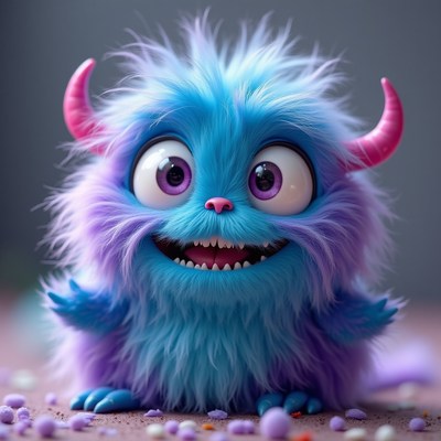 Cute furry monster in a playful pose with vibrant colors