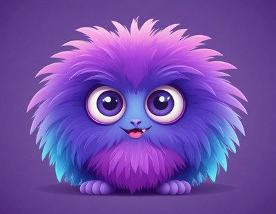 Cute fuzzy creature with big eyes and colorful fur