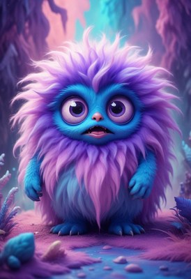 Cute purple creature in a magical forest setting