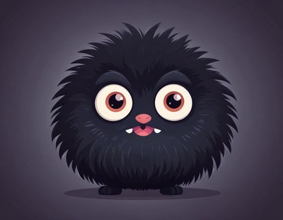 Cute fluffy creature with big eyes and playful expression