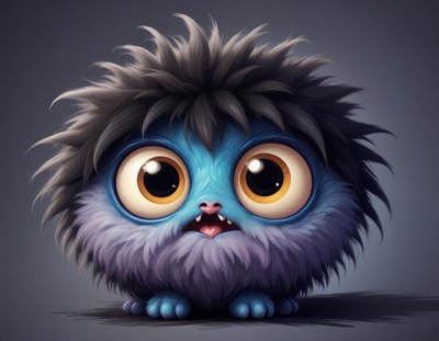 Cute furry creature with big eyes and fluffy fur