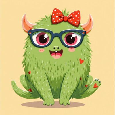 Cute green monster with glasses in a playful pose