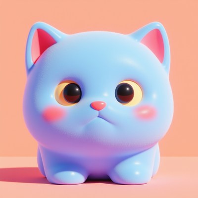 Cute blue cat figurine on a pastel background