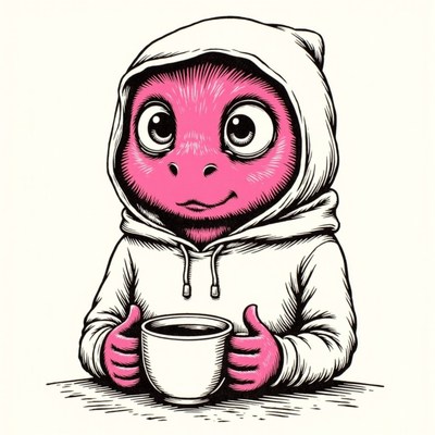 Colorful creature enjoying a warm beverage on a cozy day