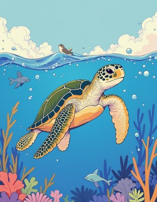 Sea turtle swimming gracefully in clear blue waters