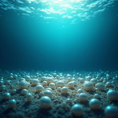Underwater view of pearls scattered on ocean floor