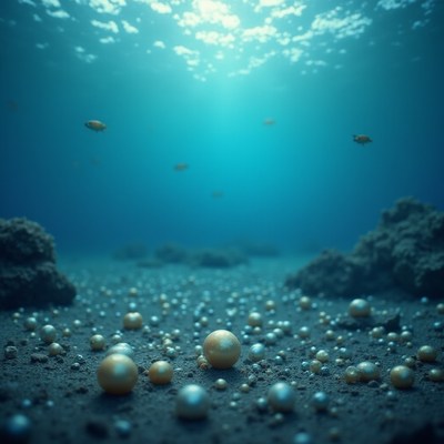 Underwater view of pearls on ocean floor at daytime