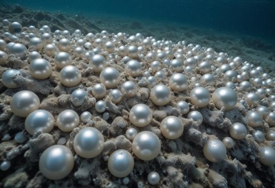 Beautiful pearls resting on the ocean floor