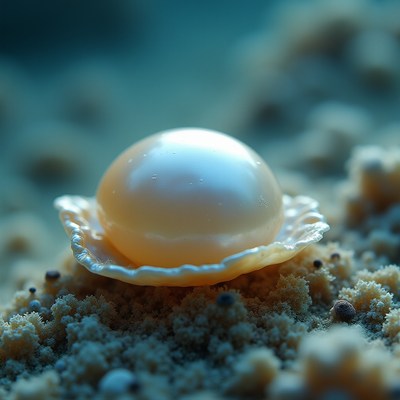 Beautiful pearl nestled in a shell on ocean floor