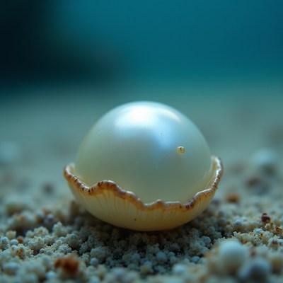 Rare pearl nestled in a shell on the ocean floor