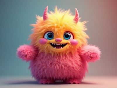 Cute furry creature stands cheerfully in bright colors