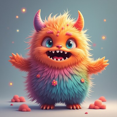 Colorful furry monster with a joyful expression