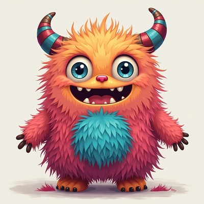 Colorful cartoon monster with big eyes and fluffy fur