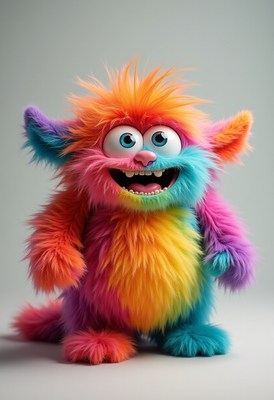 Furry colorful monster character with bright features